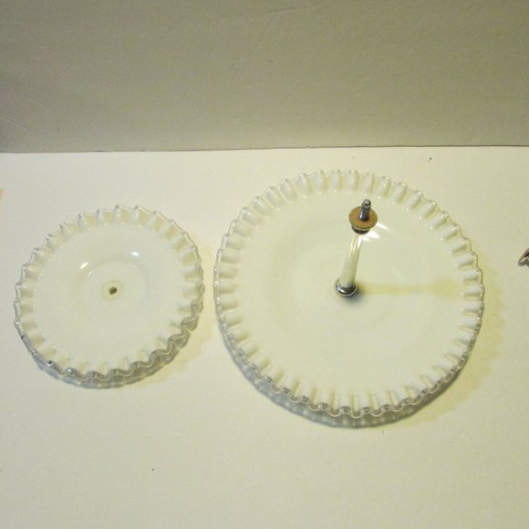 Fenton silver crest tidbit tray white with clear trim 2 tier serving plate - Picture 7 of 12